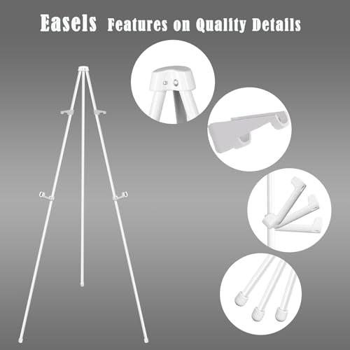 JIUYE Basic White Easel for Wedding Signs,Adjustable Height Floor Easel Stand for Display Posters Tripod Base,Hold Lightweight Arts Indoor use,Supports 4lbs,1Pack