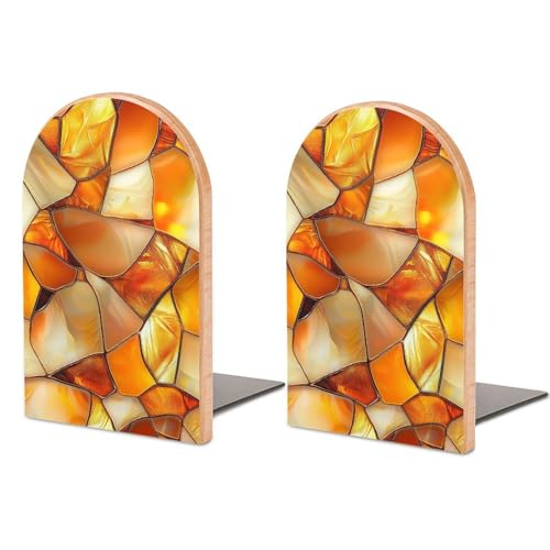 Tortoise Shell Pattern Wooden Bookends Shelves 2 PCS Stained Glass Abstract Sturdy Book Holders Desktop Organizer for Home Office Libraries - color: Color-3