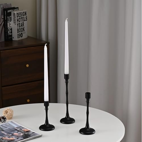 Black Taper Candle Holders Set of 3, Candlestick Holders for Table Centerpiece, Vintage Candle Holders for Dinning Wedding Party Halloween Home Decor - color: Black