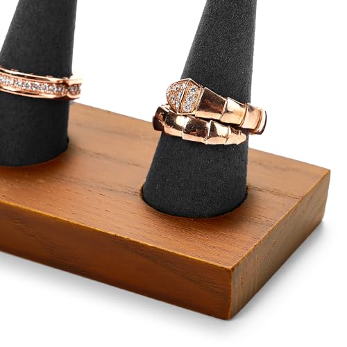 Oirlv Natural Solid Wood 3-Ring Jewelry Display Stand Grey Ring Organizer Holder - color: 3 Wood grey