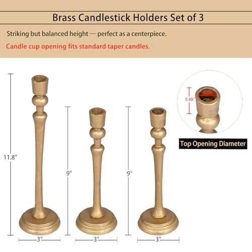 Gold Candlestick Holders Set of 3, Heavy Cast Iron Candle Holder for Table Centerpiece, Antique Brass Finish - color: Antiqued Gold 5