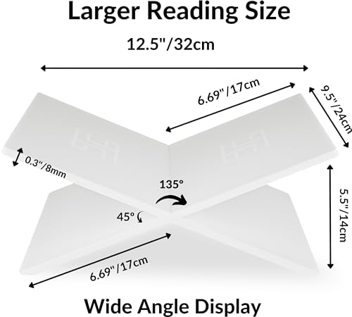Honygebia White Acrylic Book Stands - Cross Frame Acrylic Book Holder, Open Bookstand for Display and Reading, Suitable for Art, Bible, Cookbook, Easel, Magazine, Textbooks 12.5" x 9.5" x 5.5" - color: White