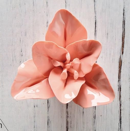 Lily,3.15" Ceramic Flower Wall Art, Artificial 3D Flower Wall Art，Handmade 3D Wall Art Hanging Sculpture， Porcelain Flower Wall Décor,Handmade Porcelain Flower Decoration for Home Office Decor (Orange Pink) - color: Orange Pink,Lily,3.15"