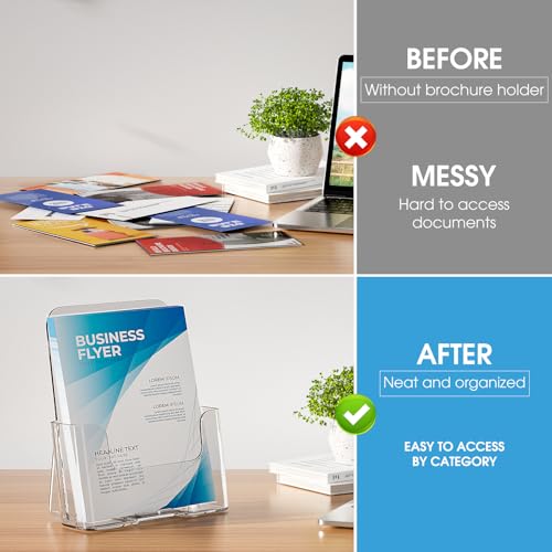 KTRIO Brochure Holder 6 x 9 inch, Acrylic Flyer Holders Stand Display, Clear Stands for Pamphlet, Literature, Magazine, Booklet, Menu, Desk & Wall Mount, 2 Pack - size: 6" x 9", style: 2 Pack