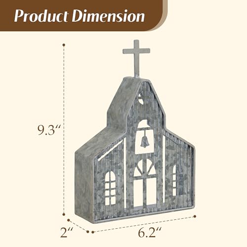 Church Shaped Tea Light Candle Holder Farmhouse Galvanized Metal Candle Holder Vintage Decorative Tealight Holder for Table Centerpiece Decoration - 6.22" x 1.97" x 9.25" - size: Crucifixion Church