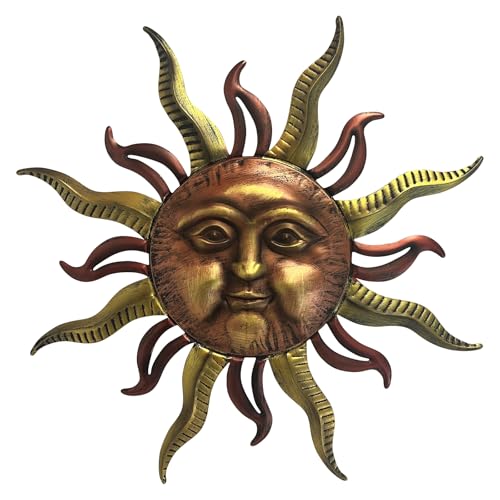 LIFFY 30" Large Sun Wall Decor - Metal Sun Face Wall Sculpture, 3D Hand-Painted Outdoor Wall Art Hanging for Patio Garden Yard, Housewarming Gift, Easy Hanging - color: Large Sun