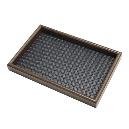Wooden Valet Tray with Leather Base, EDC Catch All Tray Nightstand Entryway Table Vanity Organizer 11.8x7.9, Black - color: Black