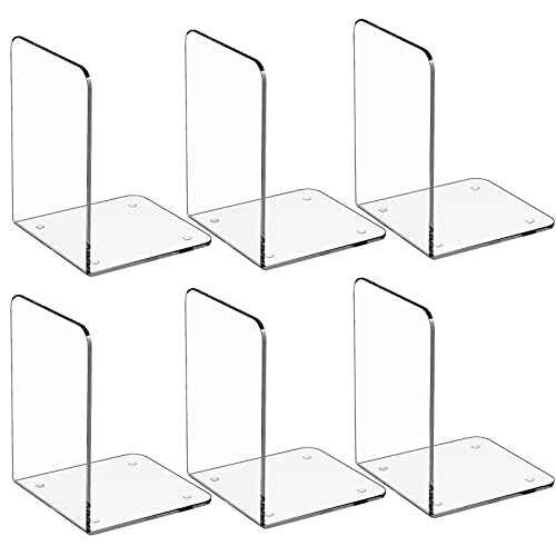 MaxGear Acrylic Bookends - Clear Decorative Heavy Duty Non-Skid Book Stoppers (6 Pieces, Large)