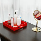 Sturdy Red Acrylic Serving Tray with Handles - 12x12 Inch - Coffee & Appetizer Platter - Kitchen Counter & Vanity Organizer - color: Glossy Red, size: 12" x 12" x 2"