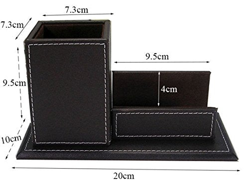 KINGFOM PU Leather Desk Organizer and Accessories, Pencil Holder for Desk with Business Cards Stand, School Office Supplies Collection Caddy Black - color: Black-M