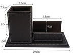 KINGFOM PU Leather Desk Organizer and Accessories, Pencil Holder for Desk with Business Cards Stand, School Office Supplies Collection Caddy Black - color: Black-M