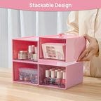 Vtopmart 4Pack Small Stackable Storage Drawers, Bathroom Makeup Organizer,Plastic Storage Bins For Vanity, Undersink, Kitchen Cabinet, Pantry, Home Organization(Pink) - style: 4pack-Pink