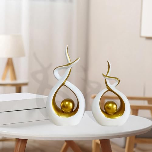 Fenteer 2X Abstract Art Statue Decorative Shelf Decorations Ornament Modern Home Decor Accents for TV Cabinet Office Mantelpiece Gift, Gold