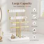 bussdis 3 Tier Bracelet Holder Display - White Leather Bracelet Holder, Detachable T Bar Jewelry Holder Organizer for Bracelet, Necklace, Earrings, Rings, Watches, Bangle - color: White