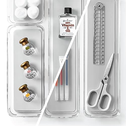 BINO | 4-Piece Drawer Organizer Bin Set - Grey, Small | THE MODULAR+ | Multi-Purpose Storage | Soft-Grip Lining and Non-Slip Rubber Feet | Durable | BPA-Free | Desk Drawer Organizer | Vanity - color: Light Grey, size: Small