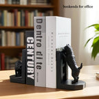 Decorative Bookends Cute Heavy Duty Book Ends, Dog and Cat Playing in The Fence Unique Modern Book Ends Stoppers Holders for Shelves Office, Black, Resin, 7.9" X 6.7"