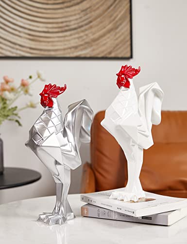 Rooster Sculpture Statue Animal Figurine Modern Decor Art Home Gift for Table Bookshelf Desk Polyresin White 12.2 Inch - color: White