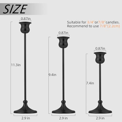 Metal Candle Holder Taper Candlestick Holders for Candle Sticks Vintage Candelabra for Halloween Thanksgiving Christmas (Matt Black, 1 Set (3 pcs)) - color: Matt Black, size: 1 Set (3 pcs)