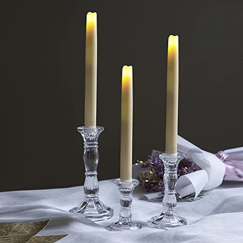 3 Pack Glass Candle Stick Holders - Clear Crystal Taper Candles Holder– for Buring Candles, Led Taper Candle,Party and Wedding Centerpieces, Table Decoration - color: Glass-clear, size: 3 Pack