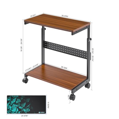 EUREKA ERGONOMIC PC Stand Computer Cart, Height Adjustable Tower Stand 2-Tier Suit for ATX Case Printer, Metal Rolling Cart on Wheels for Gaming Home Office, Embossed Texture,Teak - color: Warm Teak