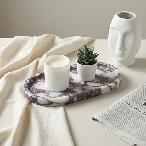 Natural Marble Tray, 9.8"x5.9" Vanity Decorative Tray for Countertop Organizer, Catchall Tray for Perfume, Candles, Jewelry Dish - color: Calacatta Purple, size: 9.8" x 5.9" x 0.9"