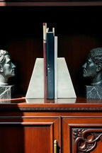 Solid White Marble Bookends - Set of 2 Heavyweight Luxury Bookends for Modern Shelves