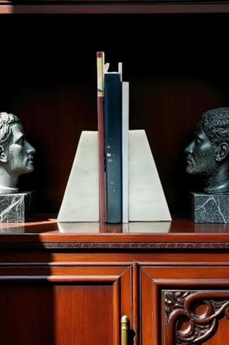 Solid White Marble Bookends - Set of 2 Heavyweight Luxury Bookends for Modern Shelves