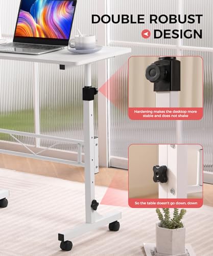 KLSMYHOKI Standing Desk Adjustable Height, Mobile Stand Up Desk with Wheels Small Computer Desk Rolling Desk, Portable Laptop Desk White Standing Table Home Office Desks 16"x31.5" Height 27"-43.5" - color: White