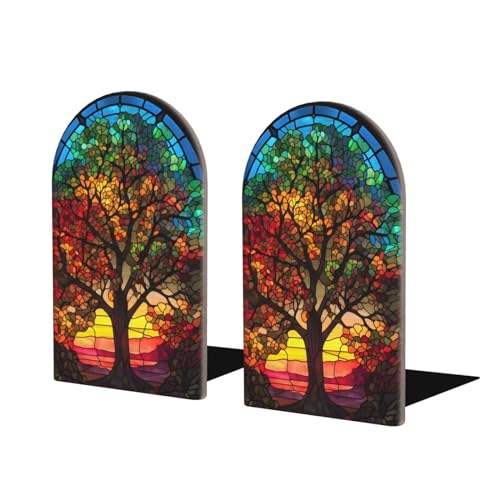 Wood Book Ends Non-Skid Bookends Tree of Life Book Ends for Shelves Modern Book Holder Decorative Bookends for Office Home 1 Pair - color: Tree of Life