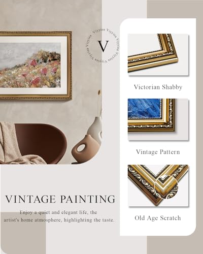 VIYYIEA Gold Framed Wall Art Canvas Print Home Decor Flower Art Vintage Botanical Print Rustic Farmhouse Wall Decor Mid Century Modern Art Coastal Print Floral Room Decor Wall Pictures Bedroom 16x20in - color: Blossom, size: 20"L x 16"W