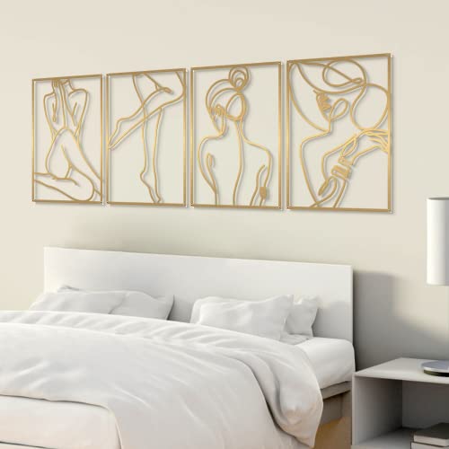 Glamativity Large 4 Pack Gold Wall Art, Minimalist Single Line Art, Real Metal Wall Art, Woman's Body Shape Abstract Art (Gold Elegant Style, L Size 22.5 x 15.7'') - color: Gold Elegant Style, size: L Size 22.5 x 15.7''