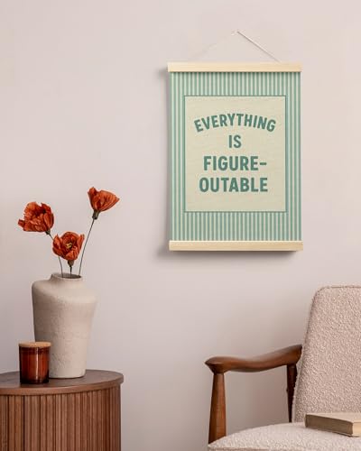 FGFK Everything Is Figureoutable Positive Affirmations Wall Art Poster Hanger Frame, Retro Cyan Inspirational Canvas Prints Framed Wall Decor for Office Classroom Home Bedroom, 12x16 Inch - color: Retro Cyan