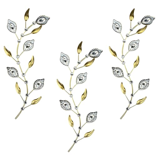 Cityelf 3 Set Crystal Leaf Wall Art Sculpture Iron Tree Leaves Branch Hanging Wall Décor Jeweled Bling Home Deor Acrylic Diamond Accent … - color: gold set 3