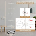 5-Tier Metal Spinning Display Stand Rack with Wheels, Keychain Jewelry Stocking Hat Display Stand, White - color: White