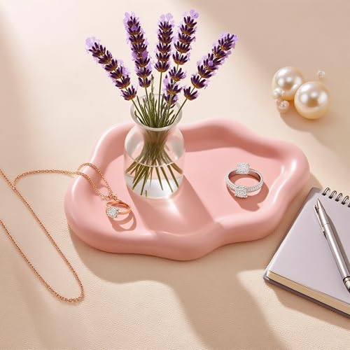 Ceramic Jewelry Dish for Women, Jewelry Tray Trinket Dish Vanity Tray, Cloud Jewelry Plate, Watch Keys Tray Ring Dish Holder for Mother's Day/Christmas/Thanksgiving/BirthdayGift, Spotted Pink - color: Spotted Matte Pink