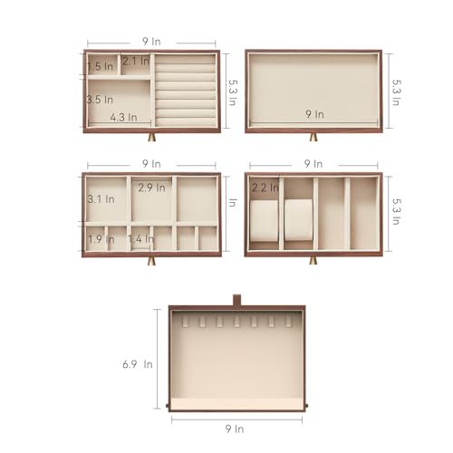 CHOSIN Black Walnut Wooden Jewelry Box for Women, Wood Jewelry Organizer 4 Layer with Glass Lid and Pull-out Necklace Storage Layer, for Watch Necklace Ring Earring Storage Gifts for Mom - style: 4 Layer B