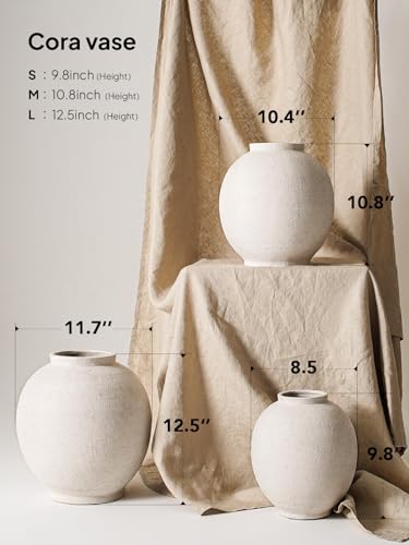 Large White Ceramic Vase - 9.8 Inch Rustic Farmhouse Flower Vase for Home Decor, Minimalist Tall Vases for Living Room, Table, Bathroom, Holiday & Weddings (Sandstone White) - color: Sandstone White, size: 9.8 inch