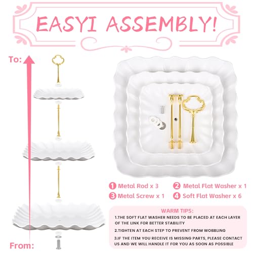 5 Pcs Dessert Display Stands, 2pcs Dessert Stands 3 Pcs Tray, Pink Dessert Display Stands, Treat Table Displays Set for Wedding Baby Shower Tea Party, Ease of Cleaning and Assembly - color: Pink