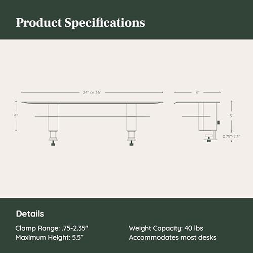 Branch Monitor Stand - Elegant, Durable Powder-Coated Steel Stand with Soft Felt Liner - Small Monitor Riser Second Tier Storage - Installs with a Universal Clamp for Ergonomic Workspace - Charcoal - color: Charcoal, size: Small