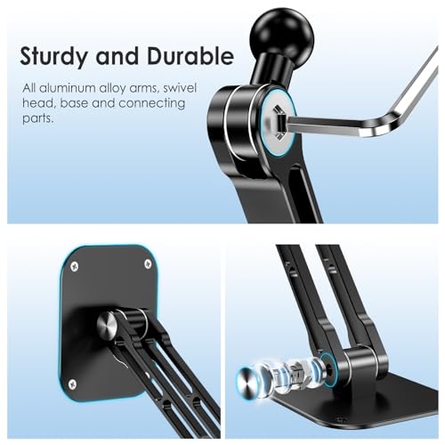 Tablet Wall Mount Holder, Aluminium Extendable iPad Wall Holder, with 360°Rotating Base Adjustable and Foldable for iPad Pro Air Mini, Galaxy Tab, All 4.7-13" Phones and Tablets - size: Long