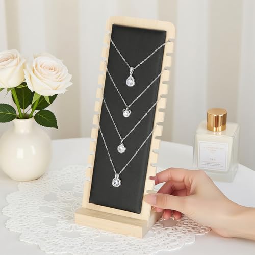 KUKUVR Necklace Display Stand, Bamboo Leather Soft Mat Multiple Necklace Bracelets Pendant Chains Organizer Holder Case for Vendors Home (Black) - color: Black