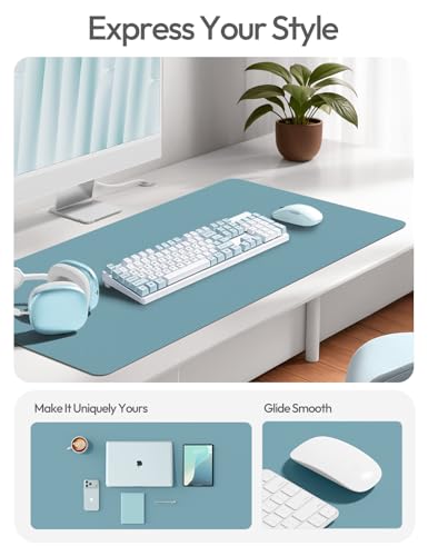 YSAGi Leather Desk Pad Protector, Office Desk Mat, Large Mouse Pad, Non-Slip PU Leather Desk Blotter, Laptop Desk Pad, Waterproof Desk Writing Pad for Office and Home (Aquamarine, 35.4" x 17") - color: Aquamarine, size: 35.4" x 17"