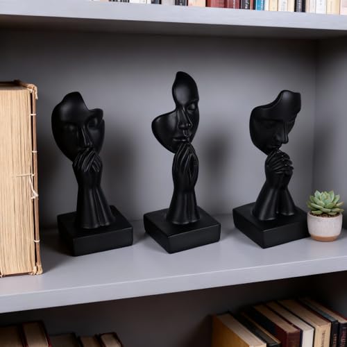 3-Piece Set of Thinker Statues, Gold and Black Abstract Art Meditation Prayer Sculptures, Modern Home Decoration, Desktop Decoration, Home Or Office Decoration Art Gifts(Black-A) - color: Black-a