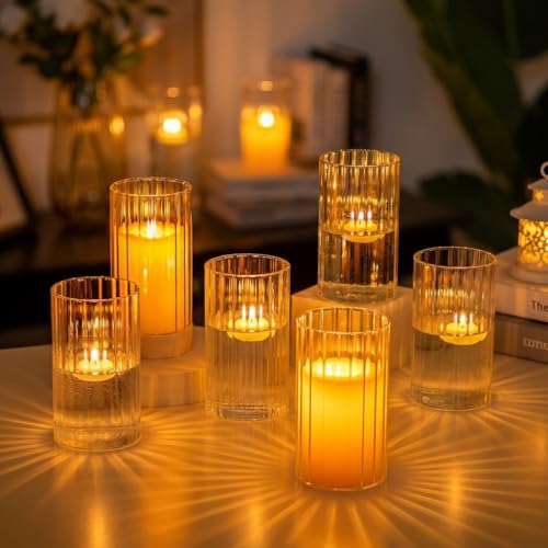 Hewory Glass Hurricane Candle Holders Set of 6, Clear Glass Cylinder Vases for Pillar & Floating Candles, 6 inch - Centerpieces, Wedding & Christmas Home Decor - size: 6 inch-6PCS