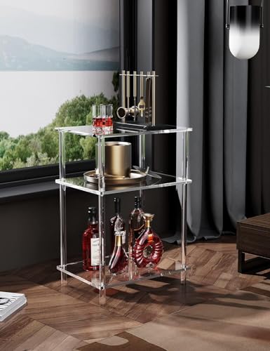 Acrylic Side Table Clear 3-Tier End Table for Living Room, Office, Hallway, Bedroom Small Bedside Table - size: Small