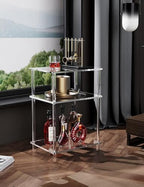 Acrylic Side Table Clear 3-Tier End Table for Living Room, Office, Hallway, Bedroom Small Bedside Table - size: Small