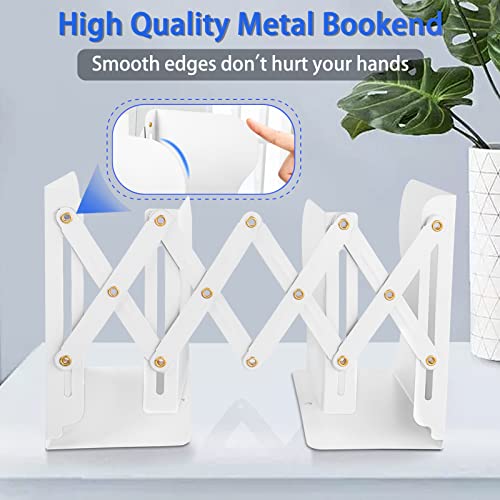 2PCS Carooyac Heavy Duty Bookends to Hold Books - Adjustable Metal Bookends for Shelves - White Book Holders - Extends up to 19 - color: White, size: 2PCS