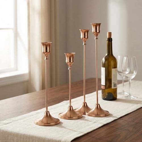 2 Sets(6 Pcs) French Gold Tapered Candle Holder,Candlestick Tall Metal Candlestick Holders for Table Centerpiece Home Decor for Wedding Fireplace Mantel Housewarming Gift Fits 3/4 Inch Thick Candles - color: French Gold