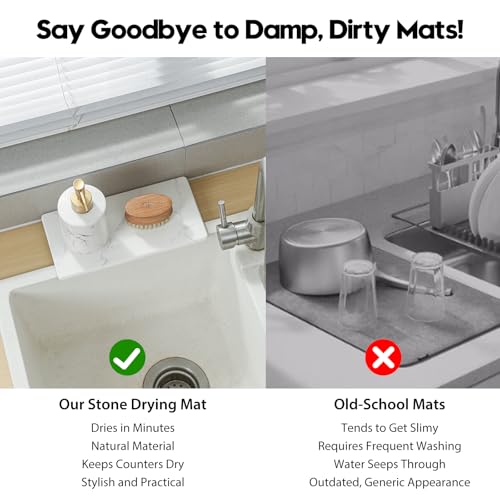 2PCS 10"x 5" Large Bathroom Sink Vanity Trays, Water Absorbing Diatomite Stone Quick Drying Mat for Kitchen Counter, Dish Rack Dispensers Sponge Holder Caddy Organizer, Marble White, 10"x 5" - color: 2 Pack - Marble White, size: 10" x 5"