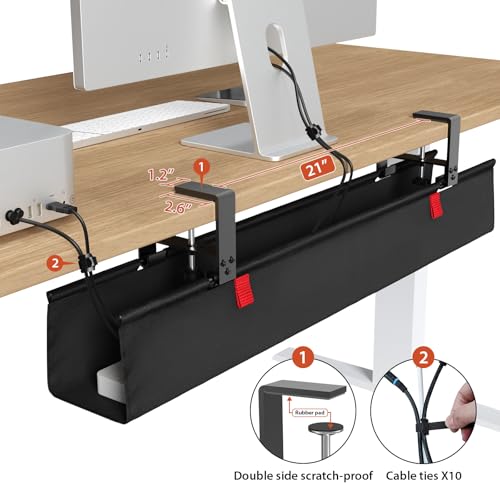 Univivi No Drill Under Desk Cable Management Tray, 36" Cord Organizer for Table, Clamp/Screw Mount Desk Cable Management, Premium Fabric Cable Management Tray for Office, Home - color: Black, size: 36"L x 5.5"W